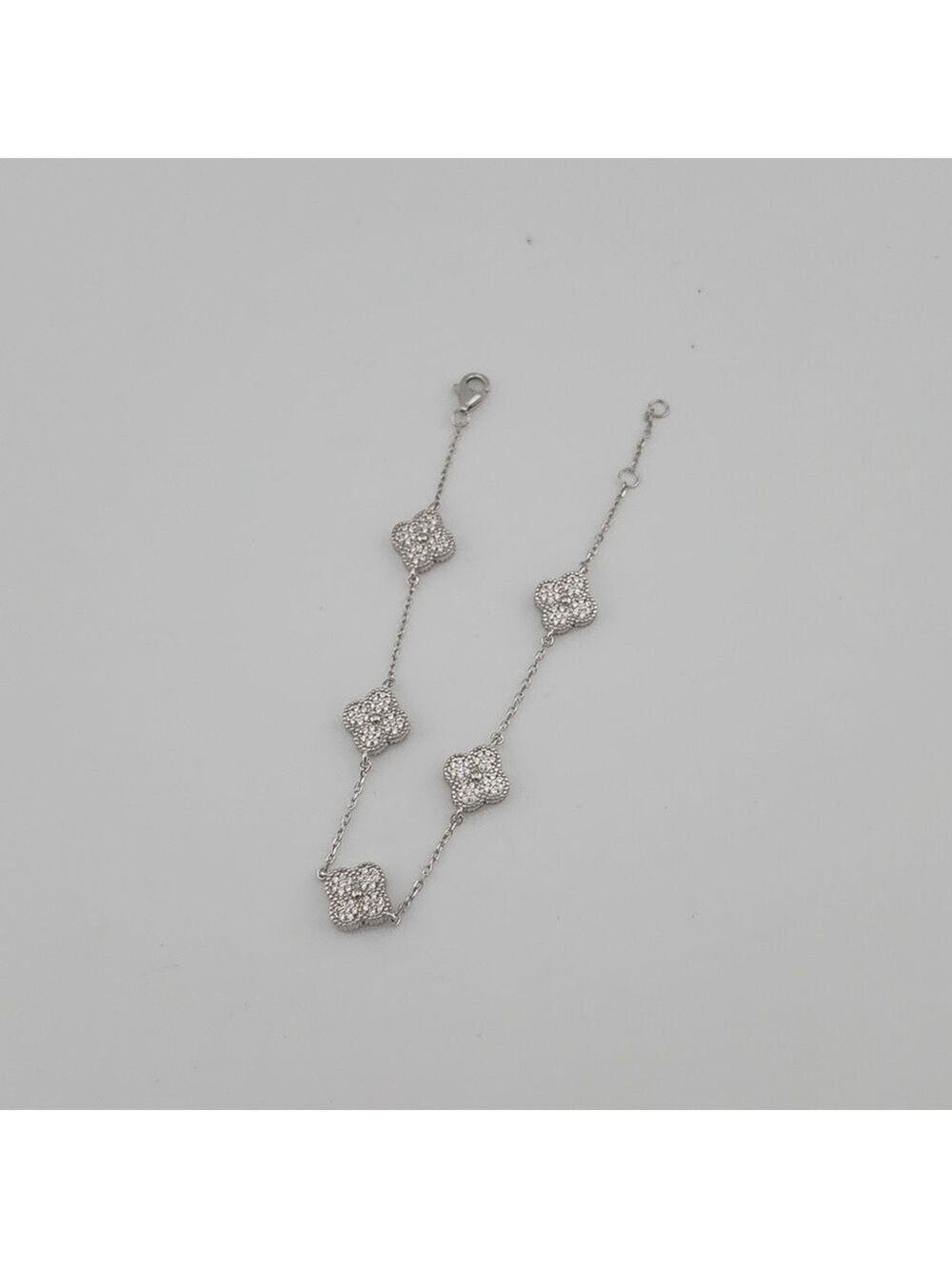 Brand New Sterling Silver 925 Pave 5 Clover Bracelet - Picture 5 of 7